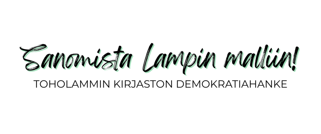Sanomista Lampin malliin - Toholammin kirjaston demokratiahanke - tekstilogo
