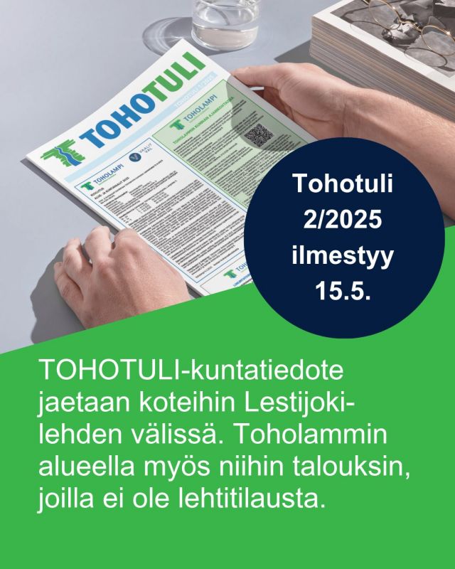 Kesän tärkein tiedotus- ja tapahtumalehti Tohotuli-kuntatiedote jaetaan koteihin Lestijoki-lehden välissä torstaina 15.5. Tarkkailehan postiasi! Toholammin alueella lehti jaetaan myös niihin talouksiin, joilla ei ole lehtitilausta.

Kuntatiedote löytyy myös sähköisenä kunnan verkkosivuilta torstaista 15.5. lähtien. Lisäksi tiedotetta on jaossa Toholammin kirjastossa.

🔎 Tämä tiivis tiedotuslehti kannattaa lukea tarkkaan, sillä Toholammilla tapahtuu tulevana kesänä paljon! Luvassa on Toukomarkkinoiden ja Torisoittojen kaltaisia tuttuja joka kesän kohokohtia ja myös aivan uusia tapahtumia kuten vaikkapa Pajamäen maisemissa tapahtuva Kulttuurikymppi!

@lestijoki #lestijokilehti #tohotuli #kuntatiedote #toholamminkunta #toholampi #luonnollinenkotilaakso