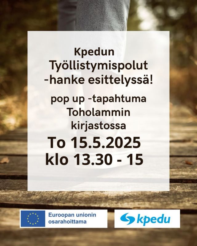 Torstaina 15.5. on mahdollisuus tulla kuulemaan Toholammin kirjastoon Kpedun Työllistymispolut -hankkeen esittelyä!

Opinto- ja uraohjaaja Tuula Paavola-Ylitalo kertoo muun muassa opinto- ja uraohjauksesta ja projektipäällikkö Merja Forslund on kertomassa hankkeen palveluista oppimisvaikeuksien osalta.

Tuula ja Merja ovat paikalla kirjaston monitoimitilassa klo 13.10-15, ja voit pistäytyä milloin vain tuona aikana kuulemassa ja kyselemässä esimerkiksi uraohjauksesta.

Meri Kemppi Kaustisen seutukunnasta on mukana esittelemässä Toholammin kunnan tarjoamaa matalan kynnyksen neuvonta- ja ohjauspalvelua!

Työllistymispolut -hankkeella tuetaan työnhakijoiden työllistymistä, työelämässä tarvittavan osaamisen hankkimista sekä tutkinnon suorittamista. Lisäksi hankkeen aikana kehitetään toiminta-alueen työllisyyspalveluja yhteistyössä työllisyydenhoidon palveluverkoston kanssa.

@kpedutyoelamapalvelut @toholamminkunta  #työllistymispolut #kaustisenseutu #uraohjaus #opintoohjaus #työllistyminen #työelämäpalvelut #toholamminkunta