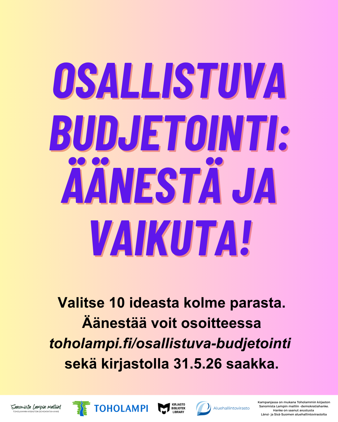Äänestä ja vaikuta - osallistuva budjetointi -tekstiä sisältävä visuaalinen elementti
